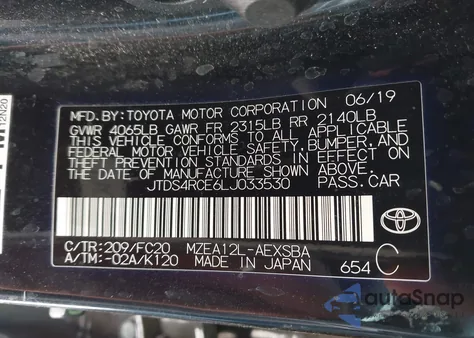 2020 Toyota Corolla Se from USA, damaged, VIN JTDS4RCE6LJ033530